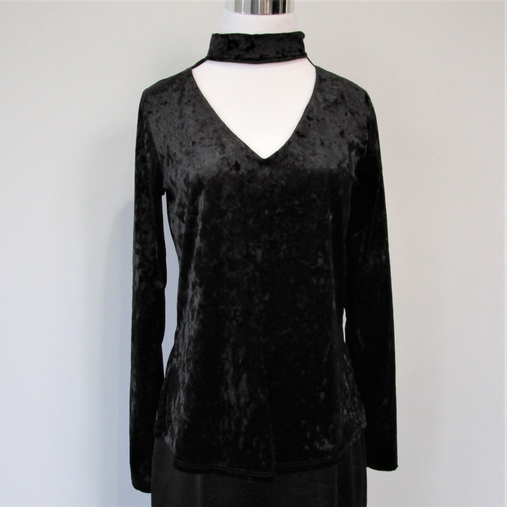 NWT Ro & De Black Velvet Choker Cut Out Top Large - Picture 3 of 8